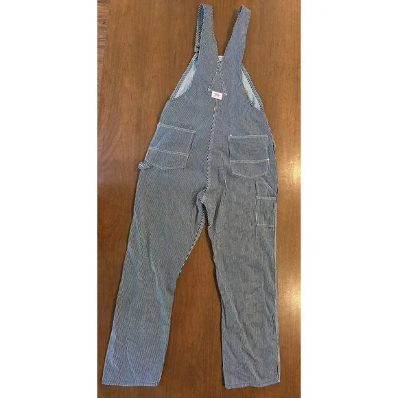 Round House Bib Overalls 38 X 32 Striped 100% Cotton Adjustable Straps - Picture 4 of 8